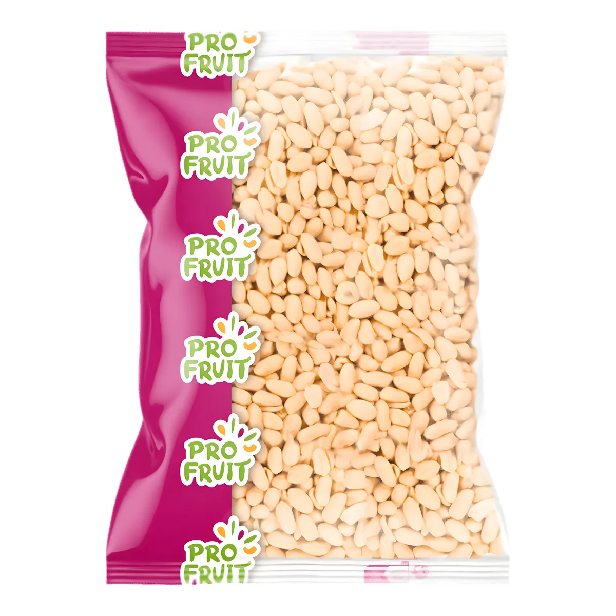 Arachides blanches salées PROFRUIT en sachet transparent avec logo, snack croquant idéal en épicerie sucrée ou fruits secs.